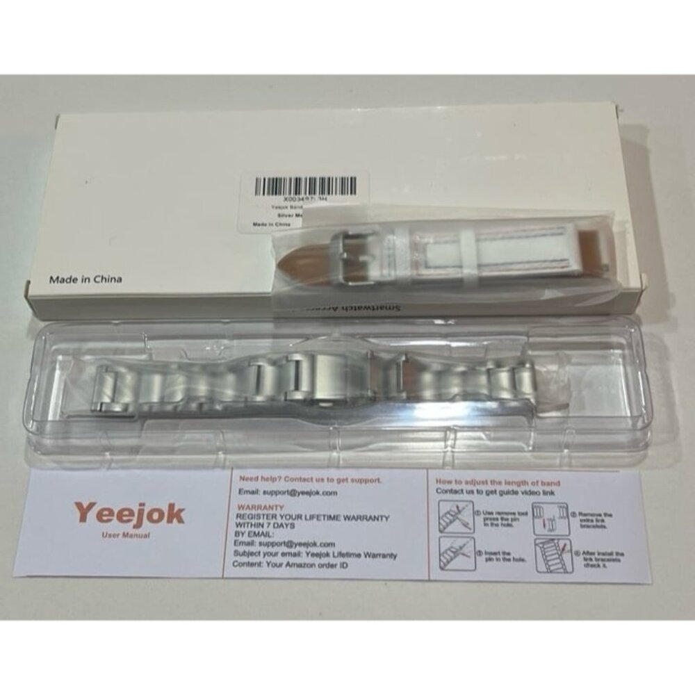Yeejok 2 Bands for Galaxy Watch 4 - Silver Metal + White Leather